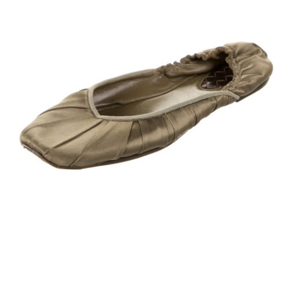 Bottega Veneta Square Toe Satin Flats Olive 40 - Picture 8 of 8